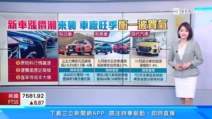 新车最高涨6万！Nissan明星3车型要涨价　国产车“涨”声响起｜购车优惠来了！买新车送你60吋大电视、食物调理机｜汽车新闻｜三立iNEWS廖婕妤 主播｜投资理财、财经新闻 都在94要赚钱 - 天天要闻