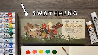 【Swatching】Holbein Acryla Gouache Rebecca Green / Derwent Drawing Color Pencil | Relax & Chill