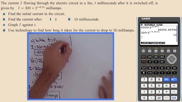 Exponential decay modelling.  Current in a circuit after switching off.  Casio fx-CG50