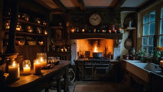 Candlelit Cottage Kitchen: Rustic Nighttime Ambiance with Cricket Sounds 1 Hour of Cozy ASMR ✨