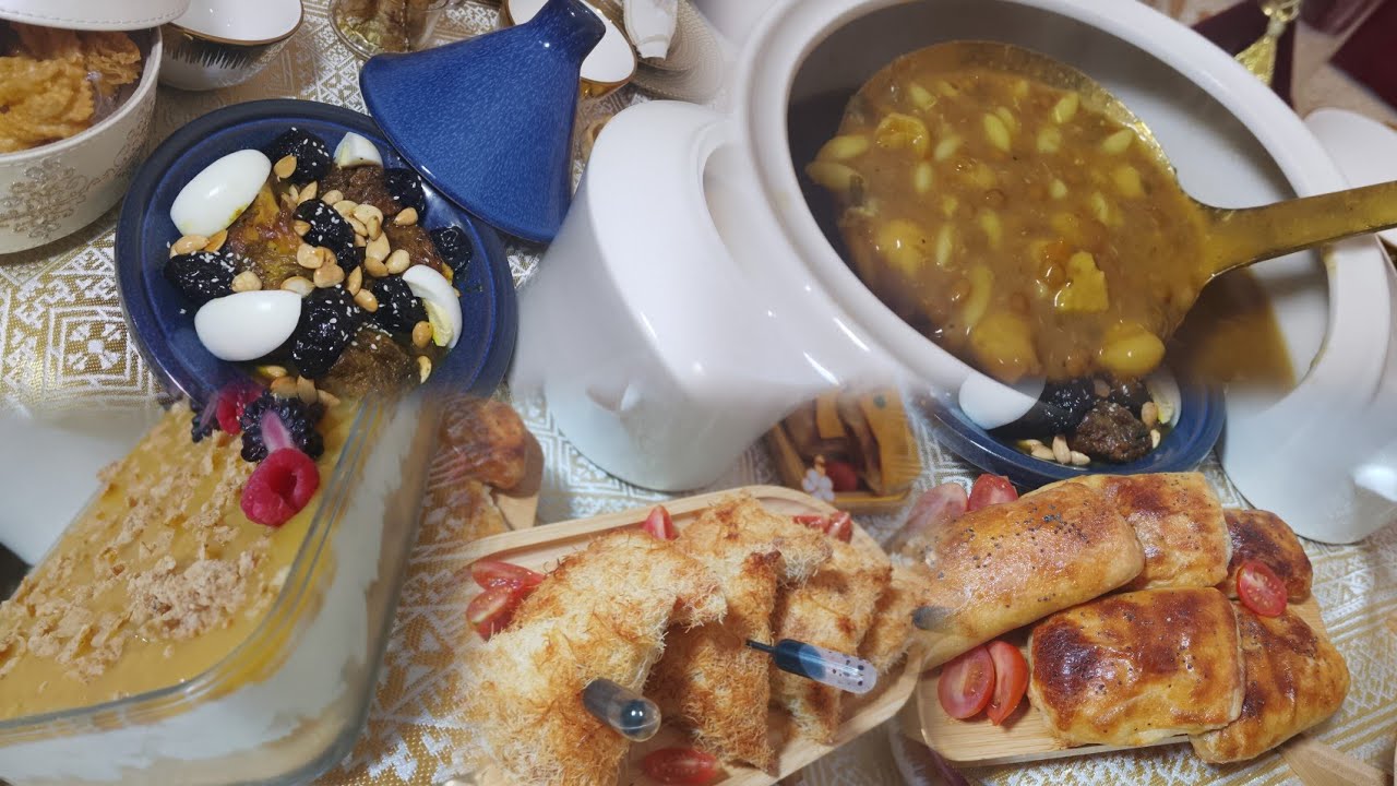 مائدة رمضان مع أفكار سهلة واقتصادية سر لحم بالبرقوق ديال اعراس مع تحلية للفطور و سحور راائعة ومملحات