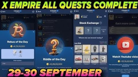 29-30September All Quests Code X Empire | Riddle Of The Day | Rebus Of The Day | YouTube Video Code