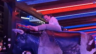 Fearless Girl Takes On The Bull In Benidorm 2024 Mechanical Bull Ride In 4K