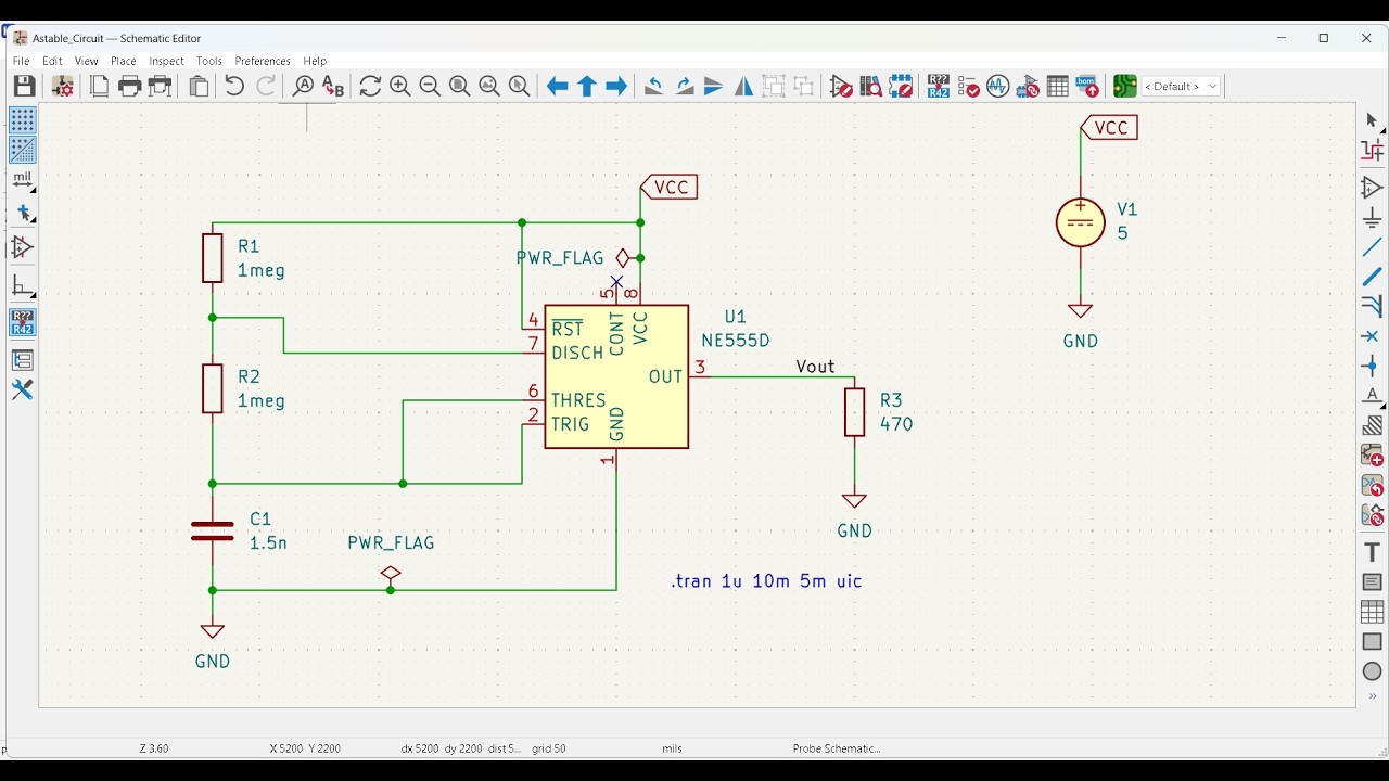 KiCad tutorial 47 : Simulate 555 timer in Astable mode to generate