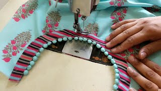 Potli Neck Design making || Neck Design with Potli Buttons || Invisible/Gum Potli Buttons on Neck