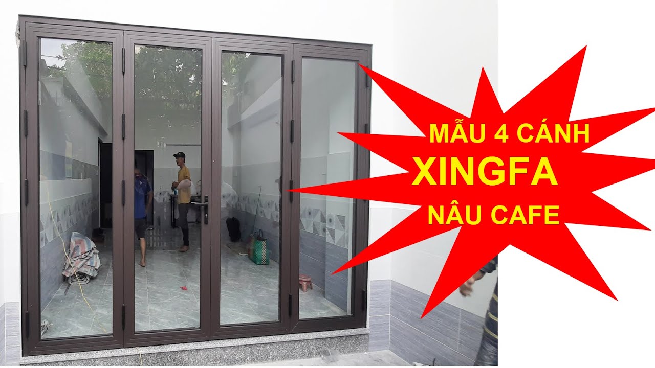 Mẫu cửa chính 4 cánh nhôm Xingfa Việt Nam màu nâu cafe - YouTube