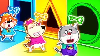 Ruby Finds Keys to Unlock Square, Triangle and Circle Door 🐺 Funny Stories for Kids @LYCANArabic