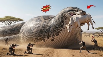 Heroic Rescue Team save a courageous white cow from the terrifying attack of a giant python