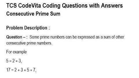 TCS CodeVita Python Coding Question *Consecutive Prime Sum* Answer #tcscodevita #tcs #python #coding
