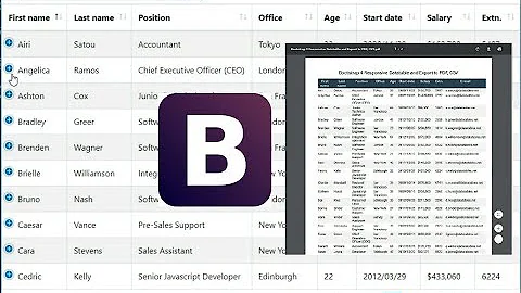 Bootstrap 4 Responsive Datatable Export to PDF, CSV