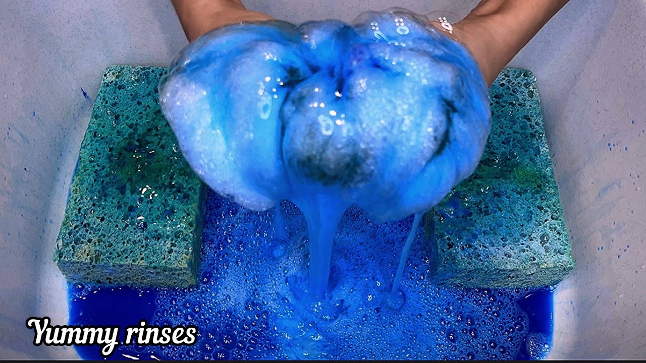 Dark blue full rinse. Thick paste and 3 sponges. Squeezing sponges Asmr