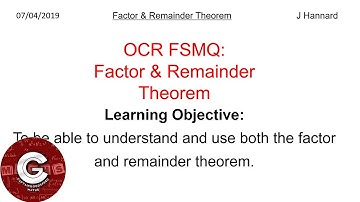 OCR FSMQ Additional Mathematics (New Spec) | Lesson 9: Factor & Remainder Theorem