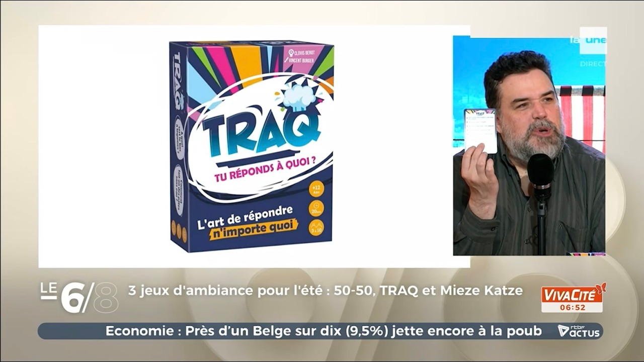 Présentation spontanée de TRAQ à l'antenne de la radio-télévision belge, dans la chronique consacrée aux jeux de société.
