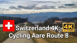 Switzerland 4K: Cycling Aare route 8 Stage 4b. Aarberg to Biel/Bienne. With relaxing music.