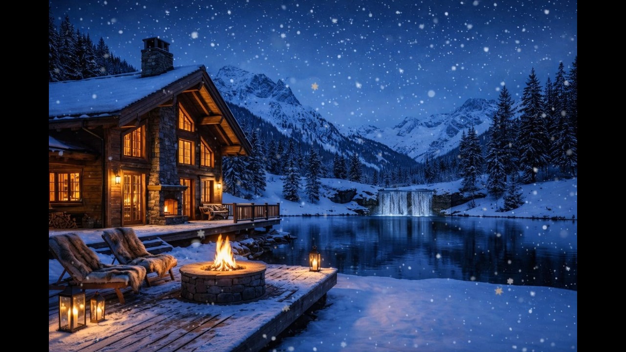 Frozen Lake Cabin Retreat ☕🔥 Relaxing Jazz & Crackling Fire Sounds for Reading & Work