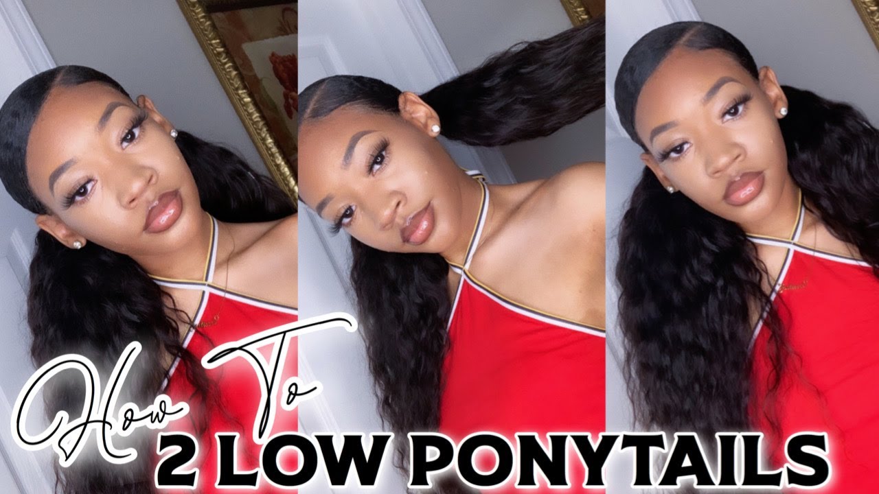 2 SLICK LOW PONYTAILS ON NATURAL HAIR (w/ weave) *EASY* - YouTube