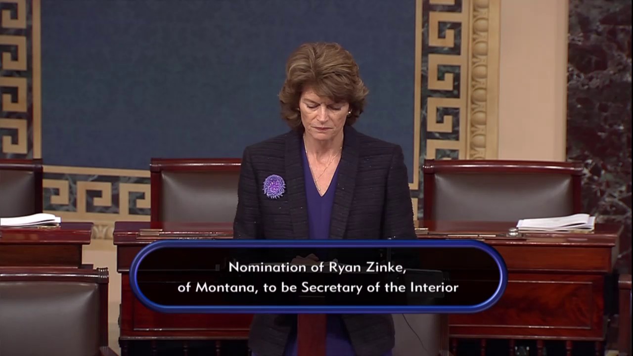Sen. Lisa Murkowski on Senate floor regarding Rep. Zinke's nomination to be Interior Secretary