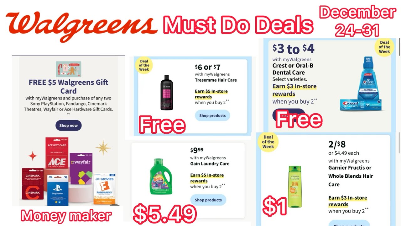 Walgreens Must Do deals December 2430 Money maker giftcard free