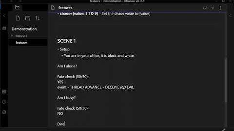 Obsidian: Inline Scripts: Using the "mythicgme" shortcut-file to play Mythic GME