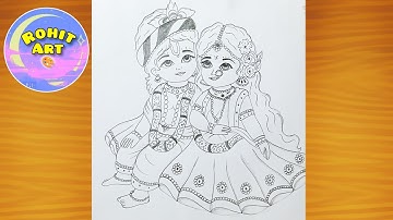 Radha Krishna Beautiful Sketch Drawing Step By Step| Radha Krishna Drawing | Krishna Ji Easy Drawing