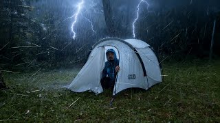 AMAZING HEAVY RAIN! SOLO CAMPING IN HEAVY RAIN AND THUNDER - RELAXING CAMPING RAIN