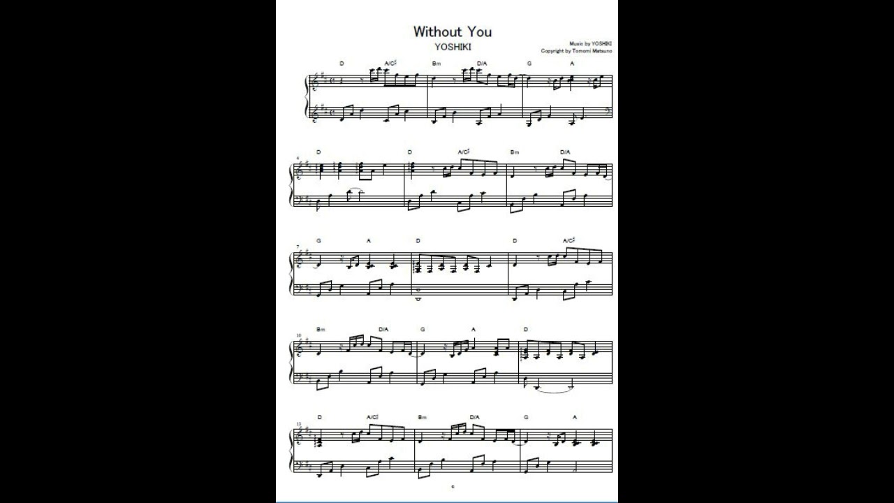 Without You / YOSHIKI ピアノソロ譜