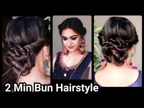 2 min Indian Bun Hairstyle for DIWALI//Easy Hairstyles For medium to long hair//Party Hairstyle