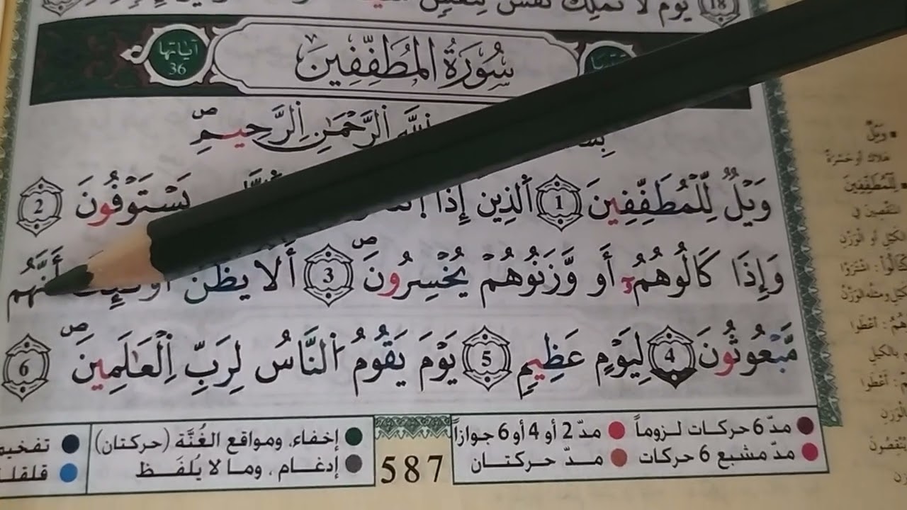 إستخراج أحكام سورة المطففين الجزء الأول رواية ورش عن نافع