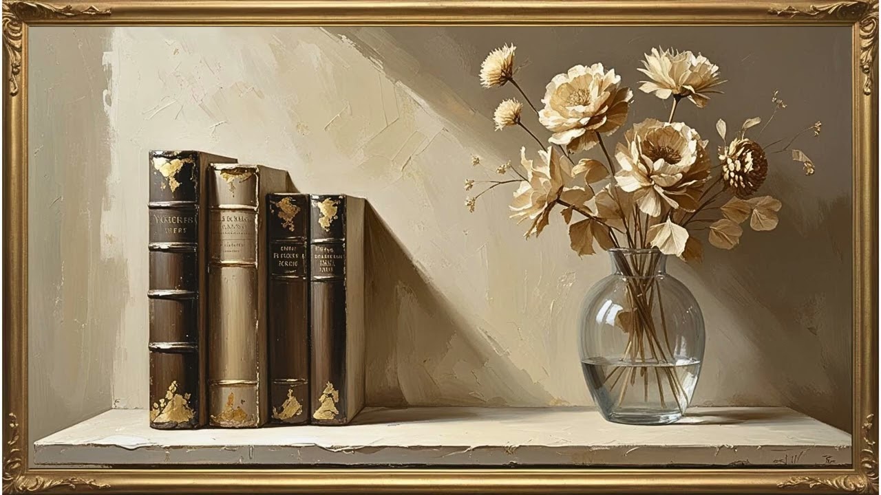 FRAMED  TV ART VINTAGE AUTUMN FALL GOLD FLORAL SCREENSAVER ABSTRACT PAINTING AMBIENT WALLPAPER 4K