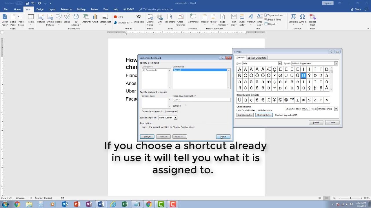 How To Add Accents Over Letters Or Special Characters In Word Youtube