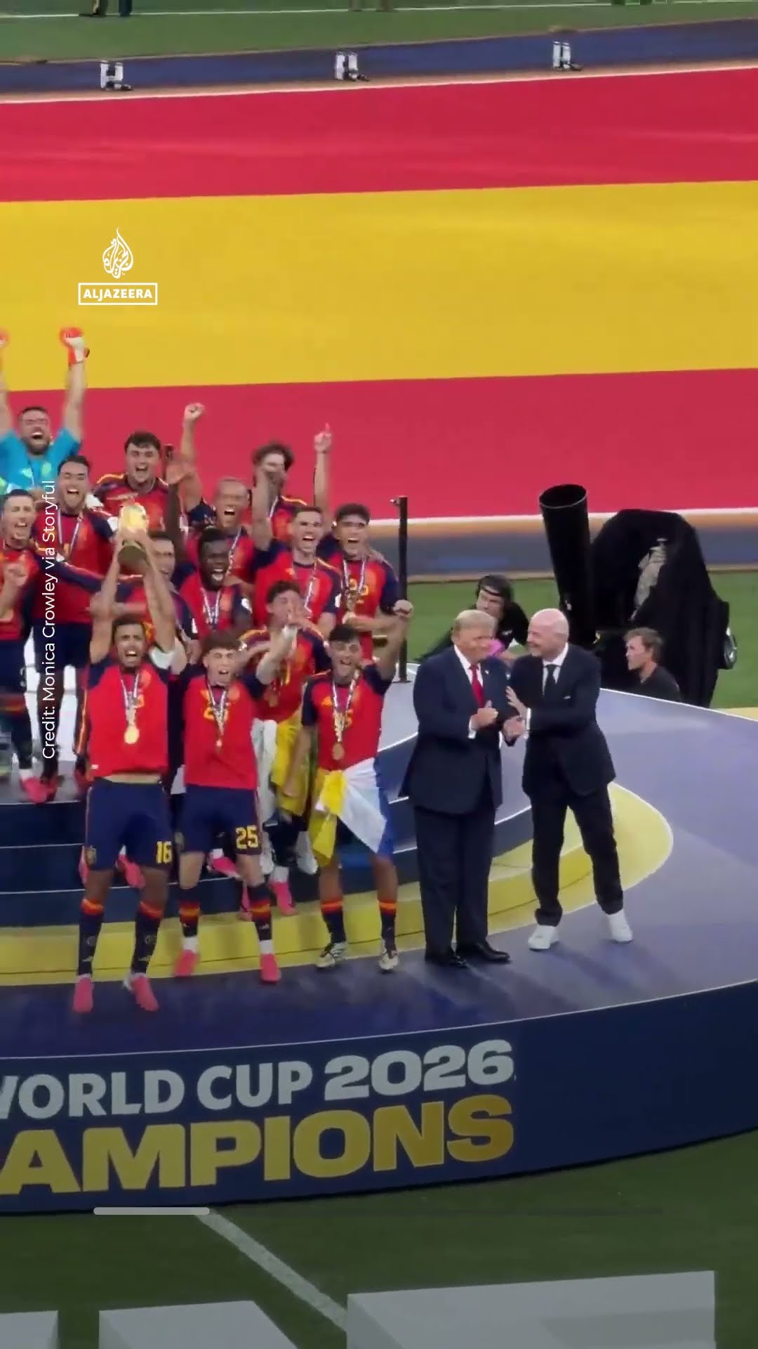 Infantino tries to usher Trump away as Spain lift World Cup