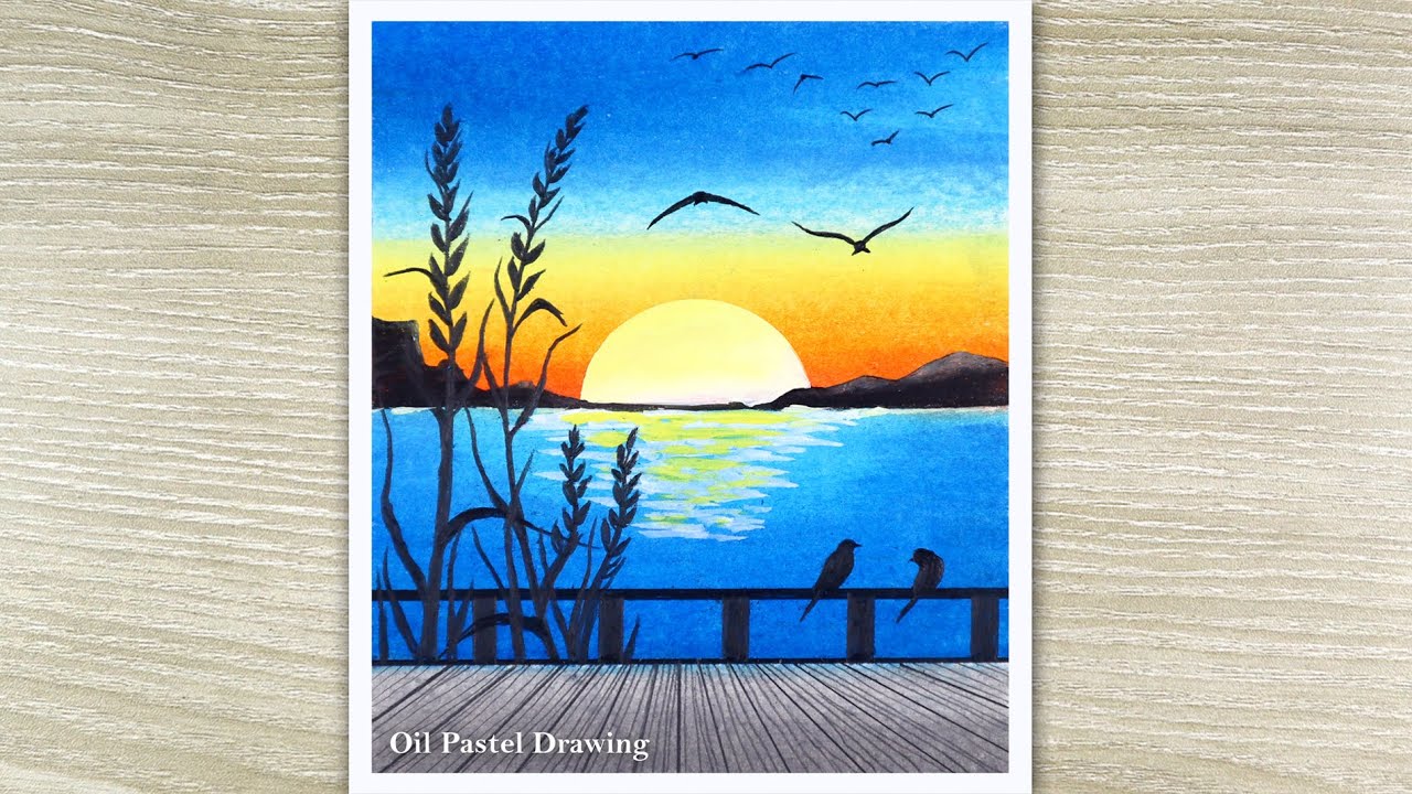 How to Draw Sunrise with oil pastels, Sunset Nature Drawing - YouTube