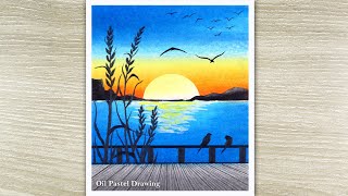 How to Draw Sunrise with oil pastels, Sunset Nature Drawing screenshot 1
