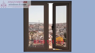 Cửa sổ mở quay 2 cánh nhôm Xingfa Quảng Đông tem đỏ màu nâu cafe