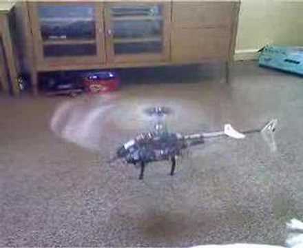 A brief T-rex 450 hover in the living room
