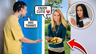 FLIRTY NEIGHBOR COOKED ME FOOD PRANK ON WIFE *TURNS MESSY*