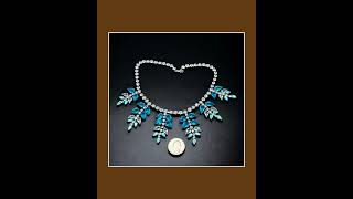 Vintage Fringe Bib Necklace - Super Sparkle Clear & Aqua Blue Rhinestones - Drop Dangle - French ...