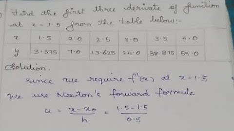 Find 1st 3 derivative of function at x=1.5 from table x=1.5,2,3,3.5,4. y=3.375,7,13.625,24,38.875,59