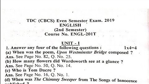 TDC 2nd Sem (CBCS) | English Language | Question Paper 2019 | Assam University