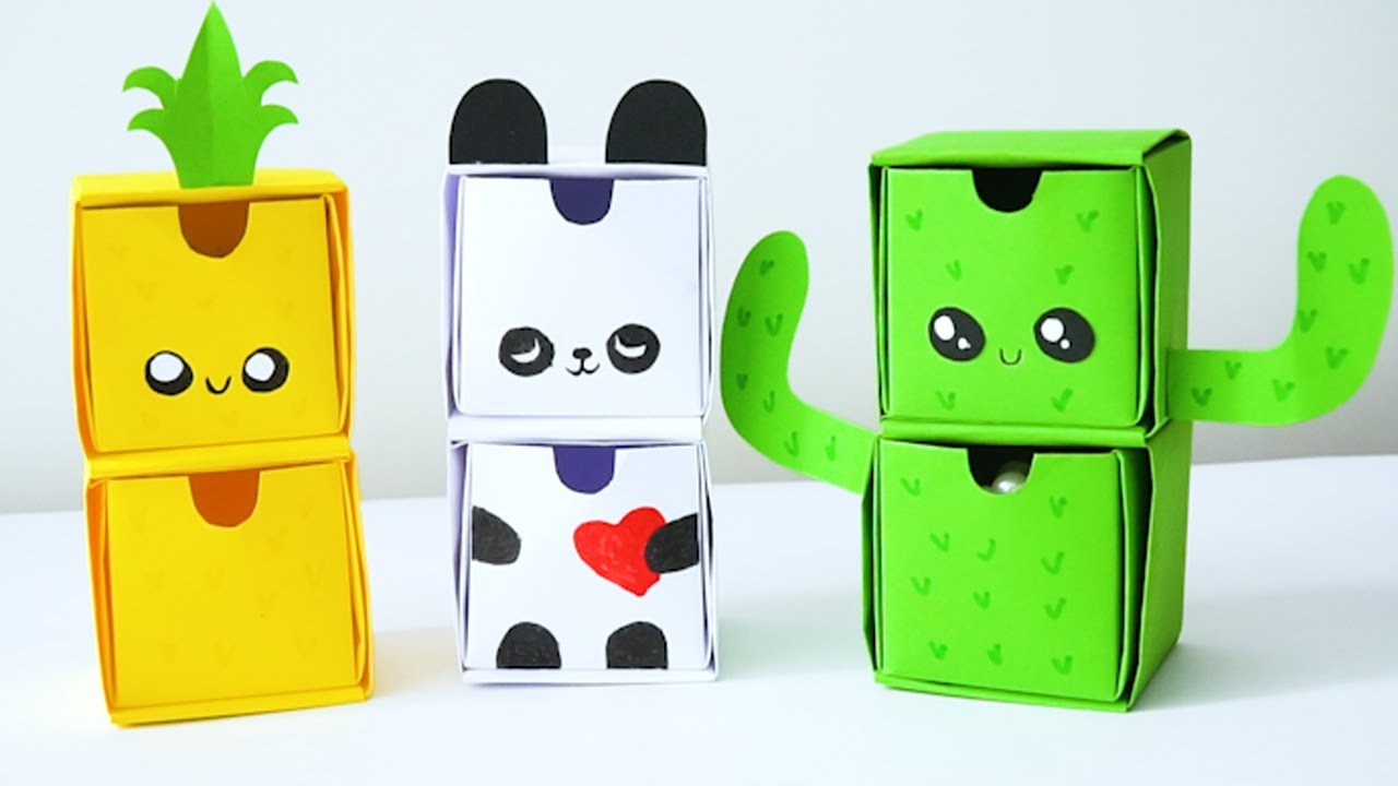 How To Make Origami Box Cactus, Pineapple and Panda Paper Crafts