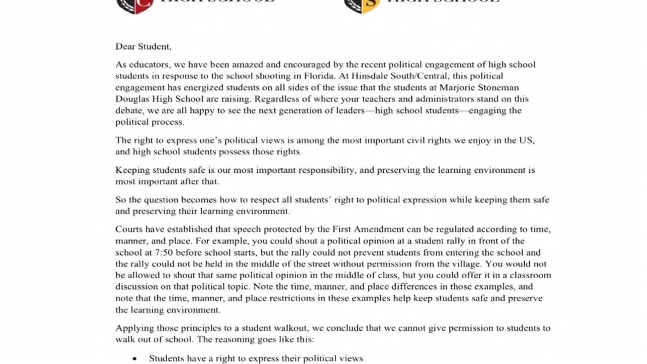 Hinsdale Central High School Who Walk Out Face Disciplinary Action