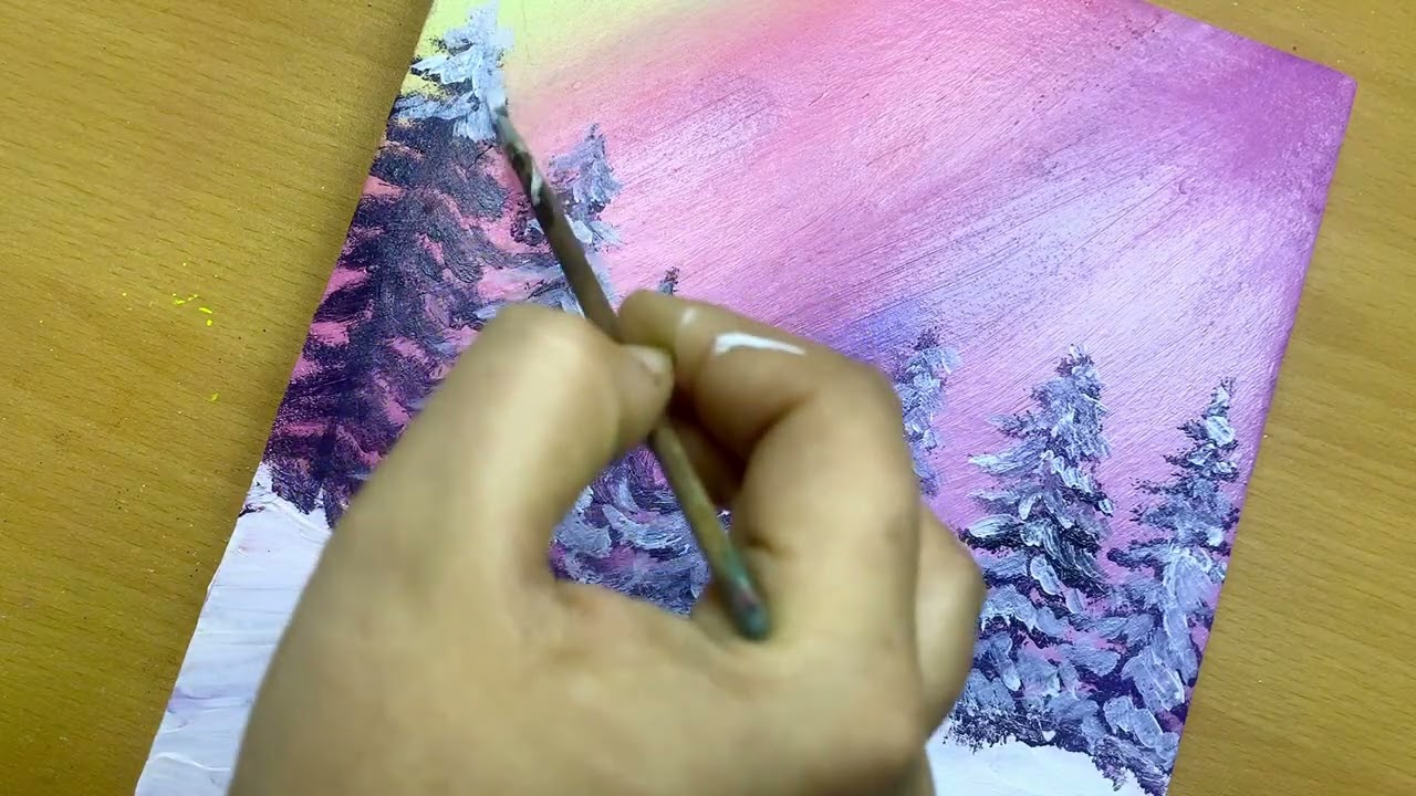 Easy Winter Cherry Blossom Painting Tutorial | Beginners Acrylic Landscape