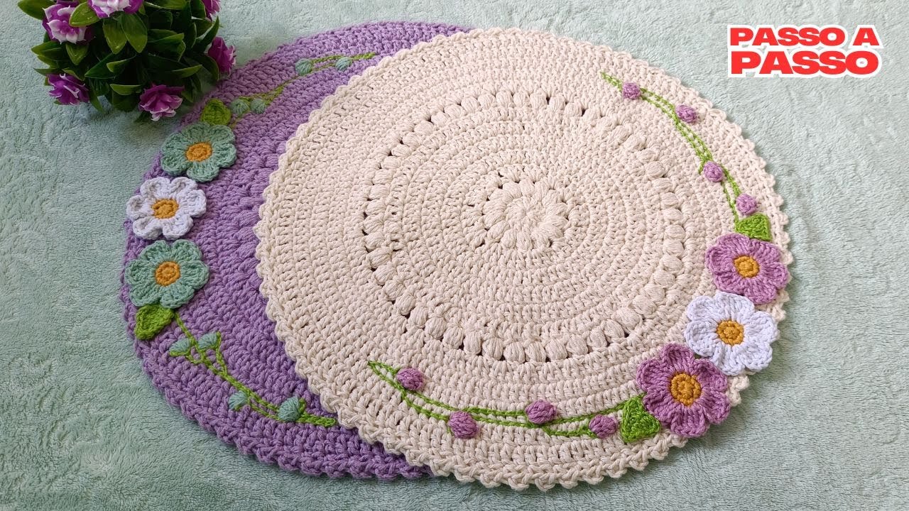 sousplat de crochê gratidão americano redondo com flor fácil e rápido (passo a passo)