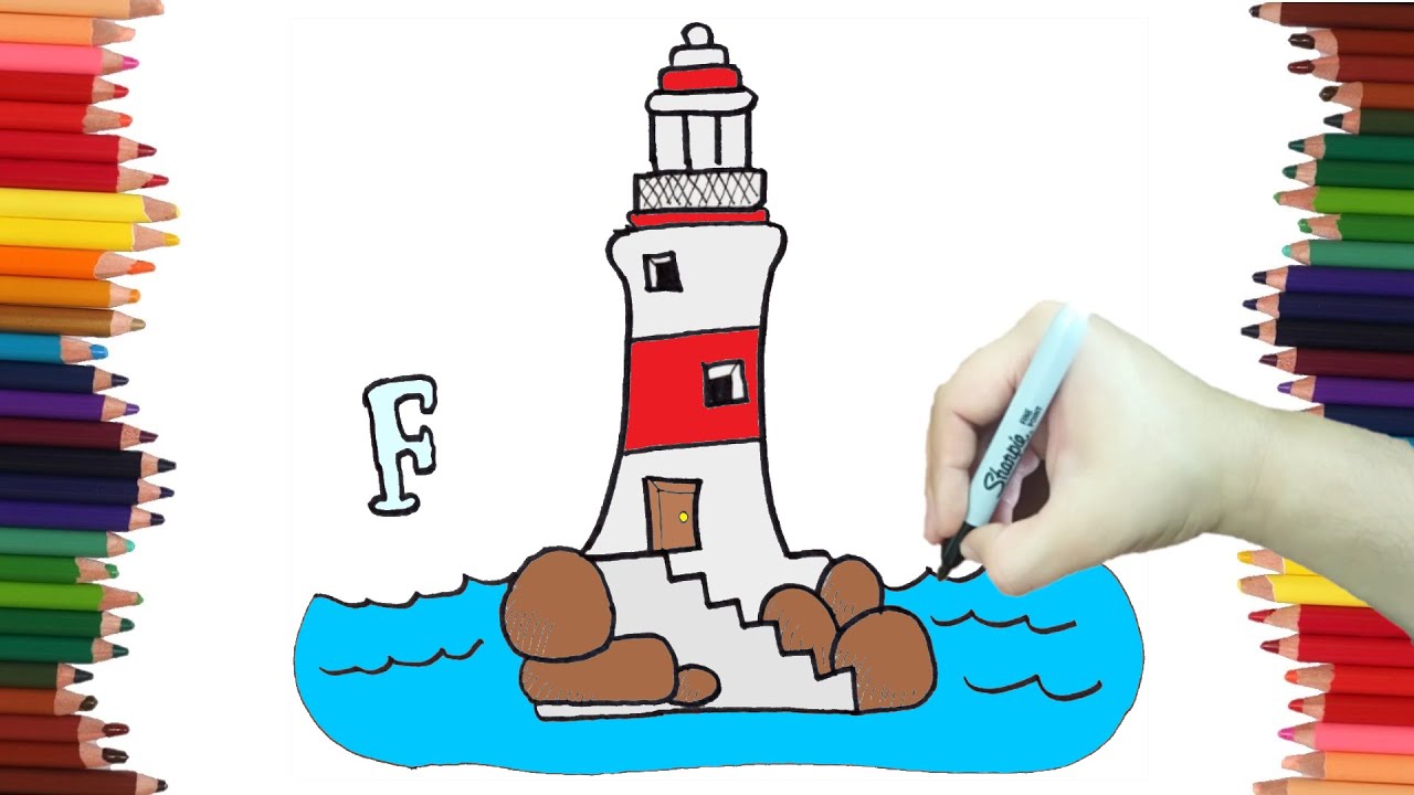 How to draw easily a LIGHTHOUSE step by step - YouTube