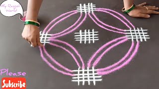 2 Simple Padi Kolams for Friday | Latest Geethala Muggulu | Easy Rangoli with lines for Beginners