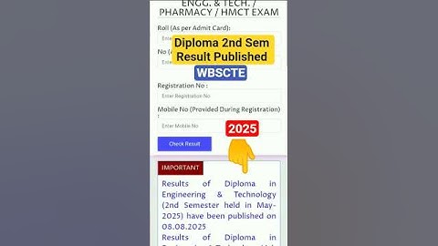 Diploma 2nd Semester Result Published 2025 #wbscteresult #diplomaresult2025 #2ndsemresult  #shorts