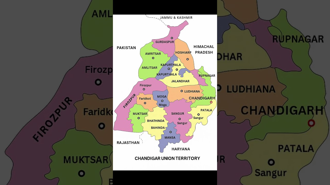 Chandigarh Union Territory – A Colorful Map with Neighboring Punjab District