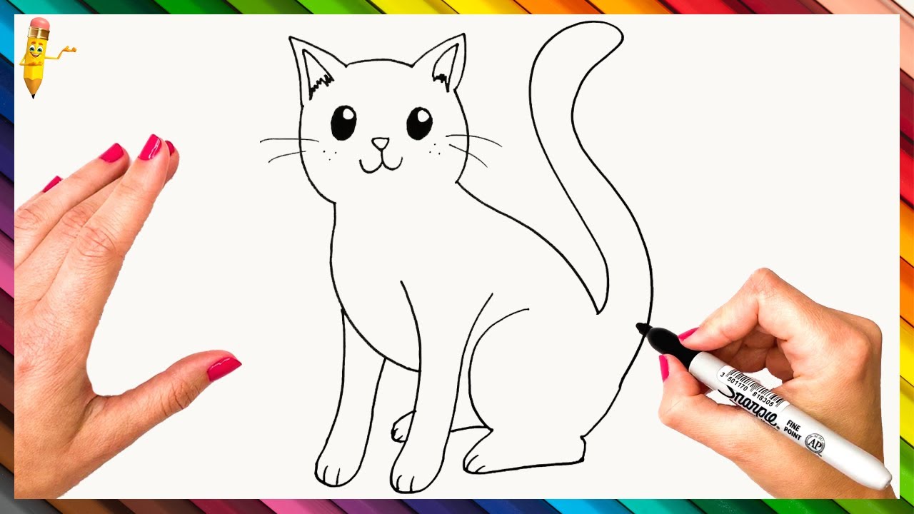 Easy How to Draw Fat Cat Tutorial and Fat Cat Coloring Page