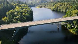 Pitlochry, River Tummel and Faskally Forest. Perthshire, Scotland. Drone film 4K HD