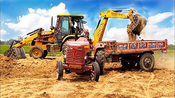Jcb 3dx Backhoe Machine Loading Mud In Old Mahindra 295 Di Tractor | Jcb Video | Jcp Cartoon | Jcb